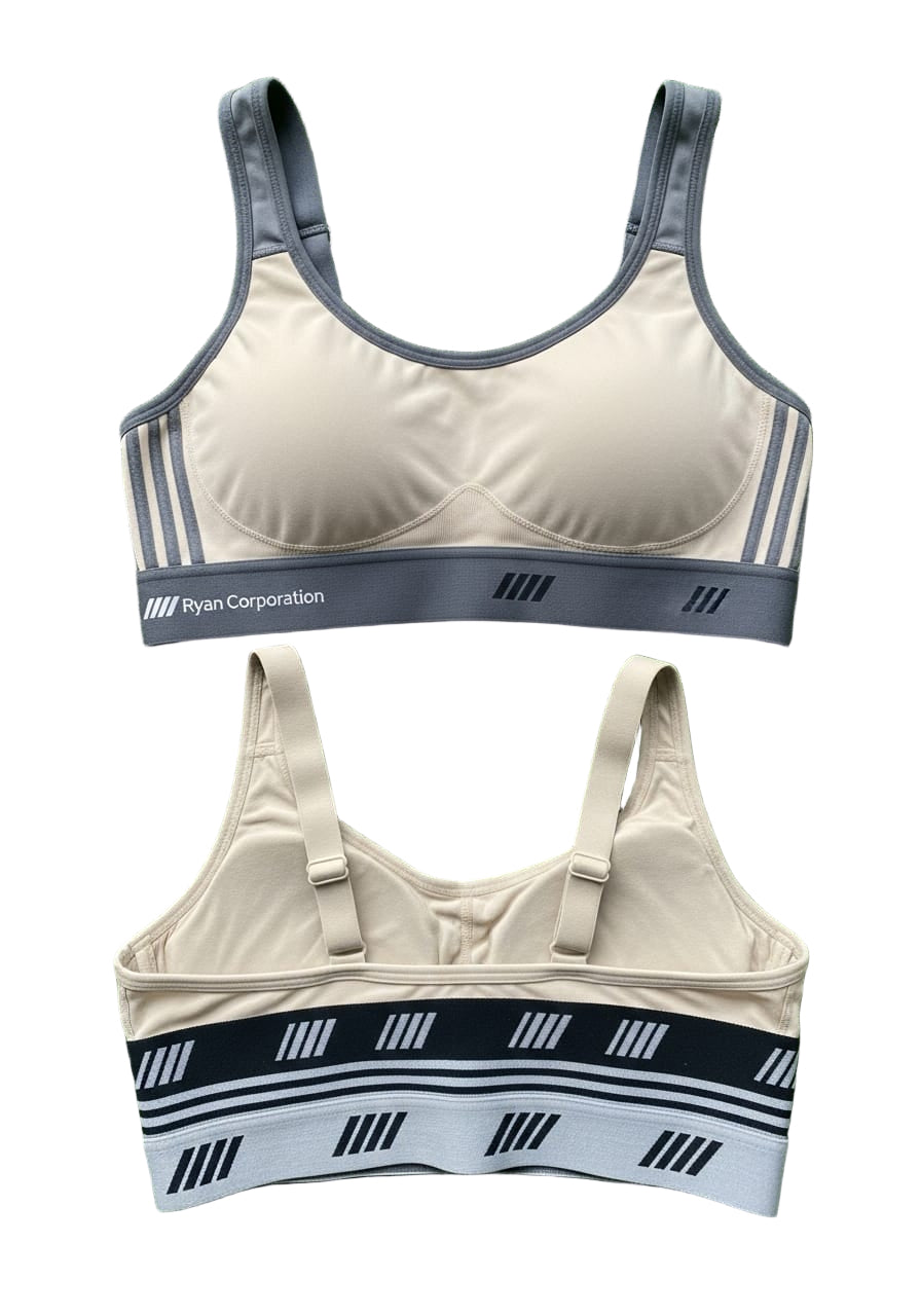Beige Sports Bra with Gray Straps