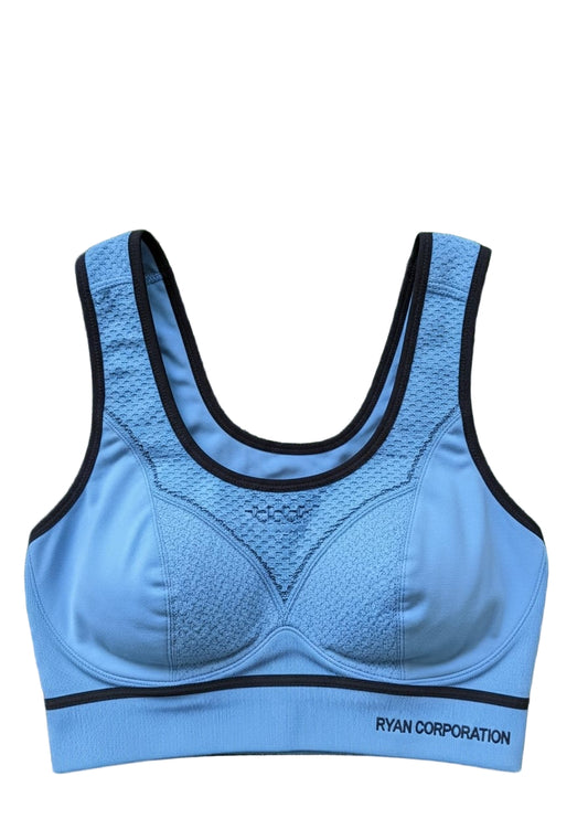 Sky Blue Sports Bra with Black Trim