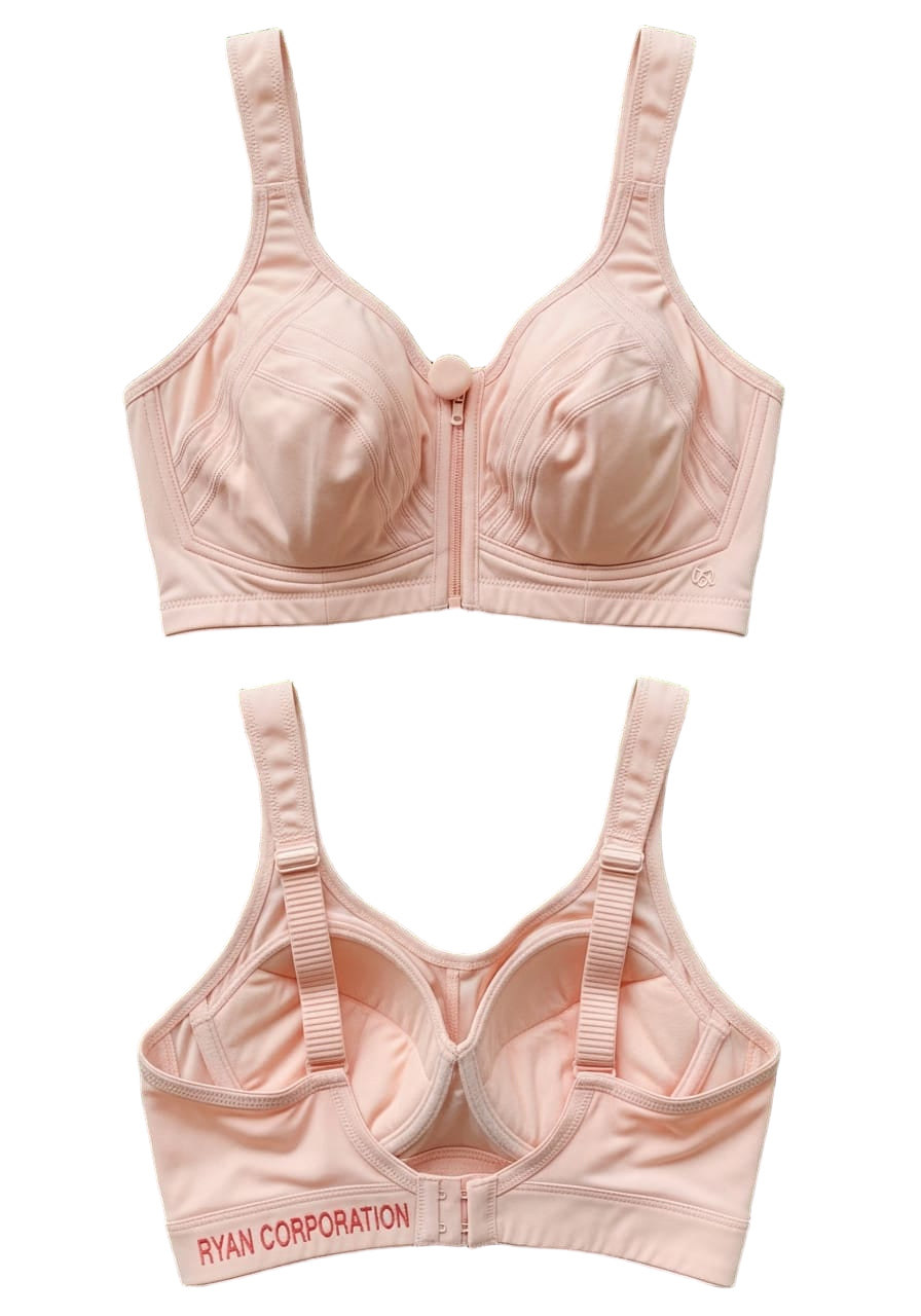 Peach Full-Coverage Bra with Front Zip