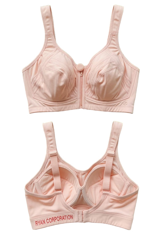 Peach Full-Coverage Bra with Front Zip