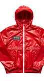 Shiny Red Hooded Jacket  Lightweight Glossy Material | Ryan Corporation