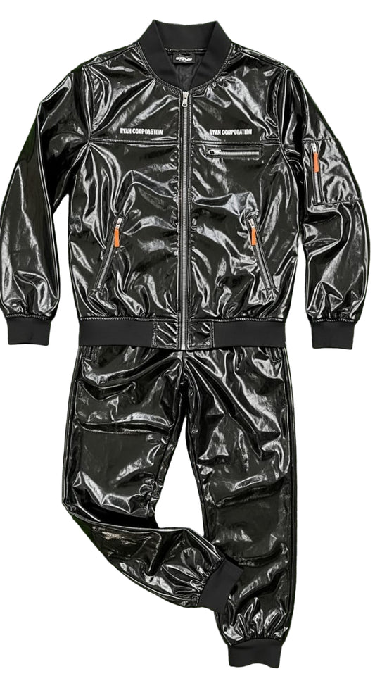 Shiny Black PVC Tracksuit – Patent Finish Ryan Corporation