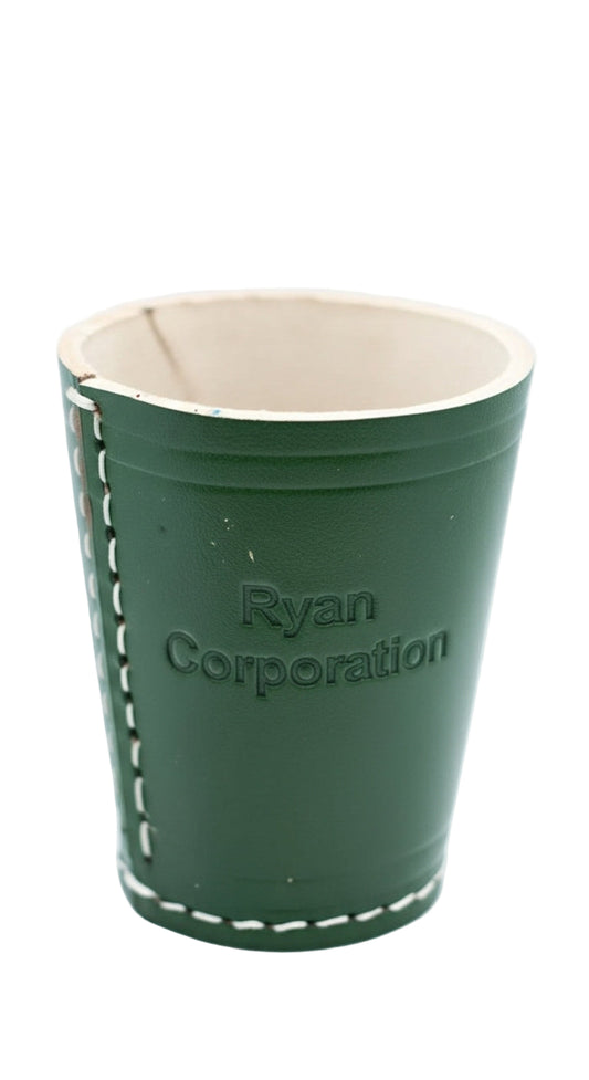 Dark Green Leather Dice Cup with White Stitching