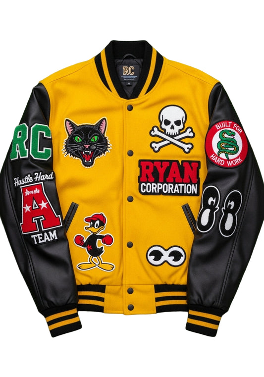 Hard Hustle" Yellow & Black Varsity Jacket