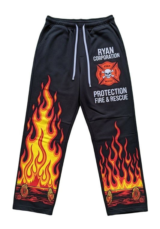 Black Jersey Sweatpants with Firefighter