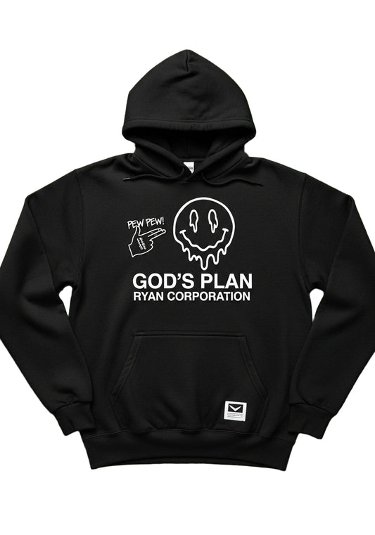 Black Pullover Hoodie with Melting Smiley &"GOD'S PLAN"