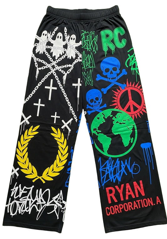 Black Graffiti-Print Baggy Jersey Pants – Streetwear