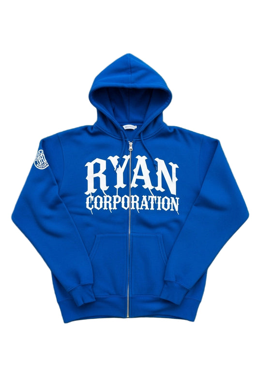 RYAN CORPORATION Zip-Up Hoodie Royal Blue &amp; White Gothic Print