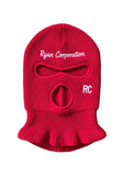 Red Knit Balaclava Embroidered Script &amp; Symbol