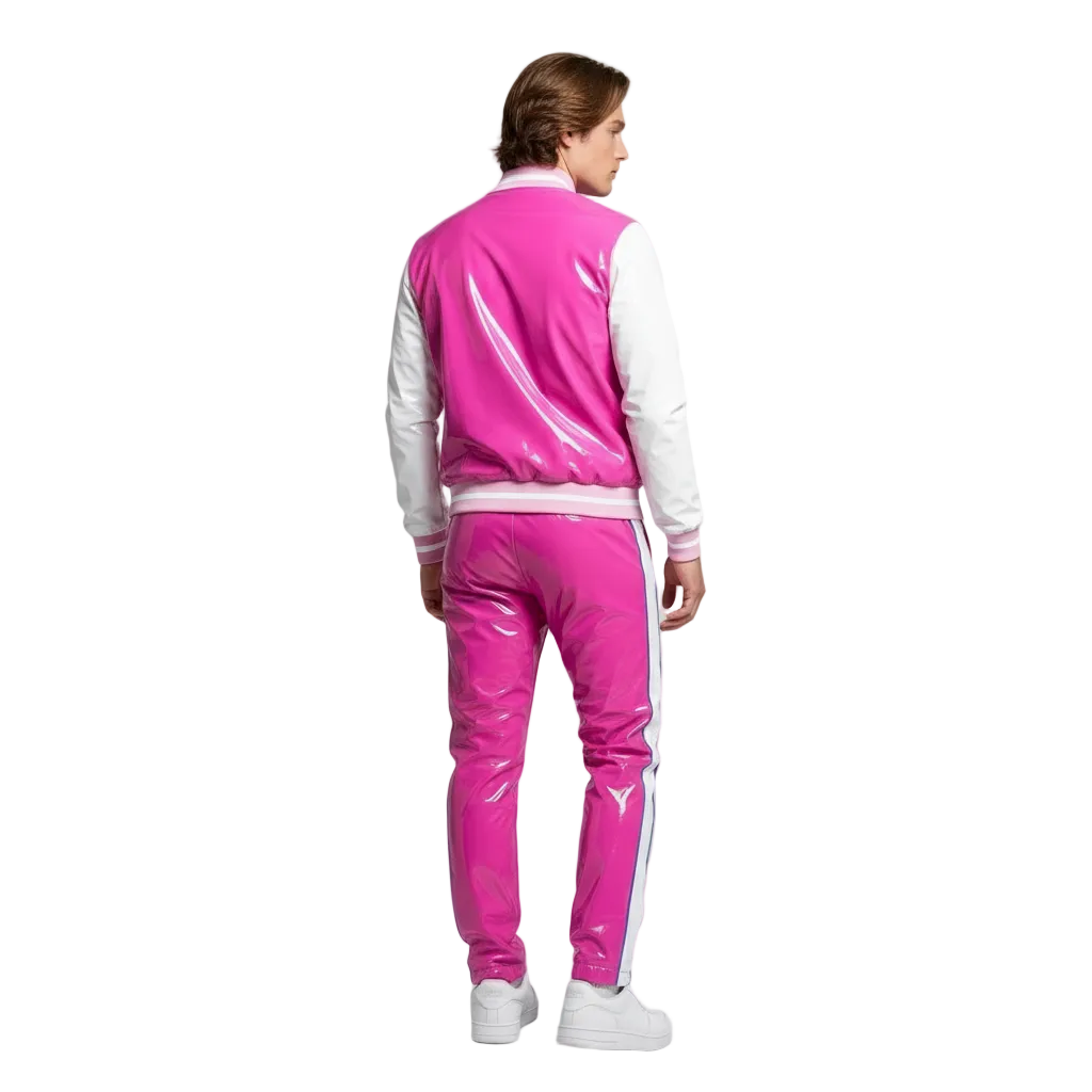 Pink Translucent Tracksuit with Contrast Sleeves – Modern Streetwear Style