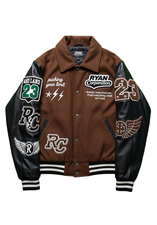 Brown &  Black “Push Limit” Varsity Jacket