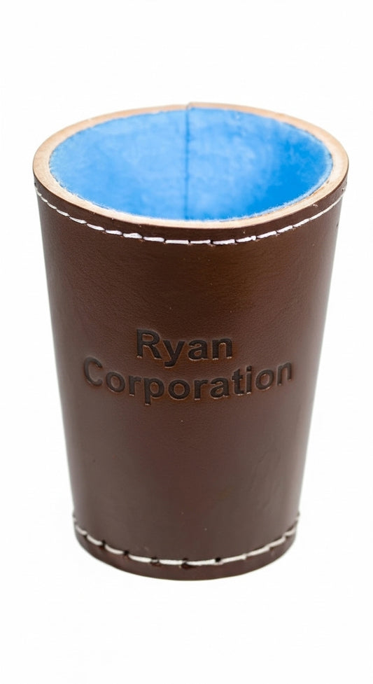 Brown Leather Dice Cup with Light Blue Felt Interior