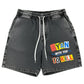 Black Stone-Washed Shorts with Ransom Note Graphic