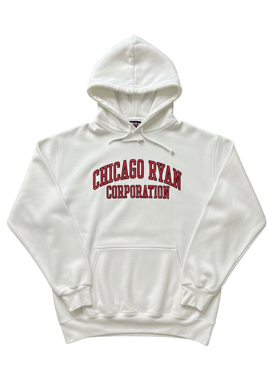 White Hoodie with Red "CHICAGO RYAN CORPORATION" Chest Print