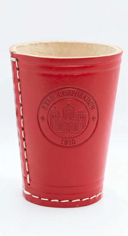 Red Leather Dice Cup with White Stitching