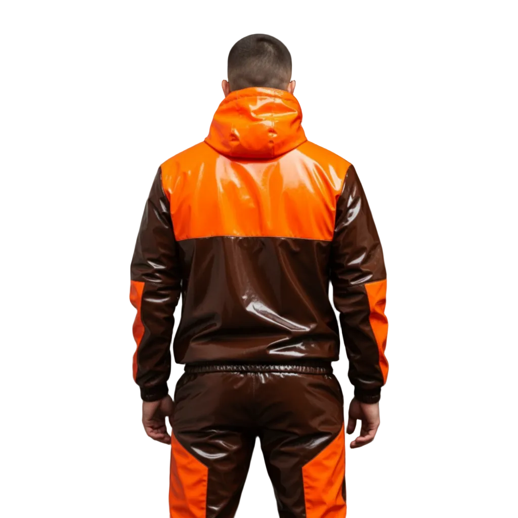 Glossy Brown & Orange Waterproof Tracksuit  Urban Sport Style