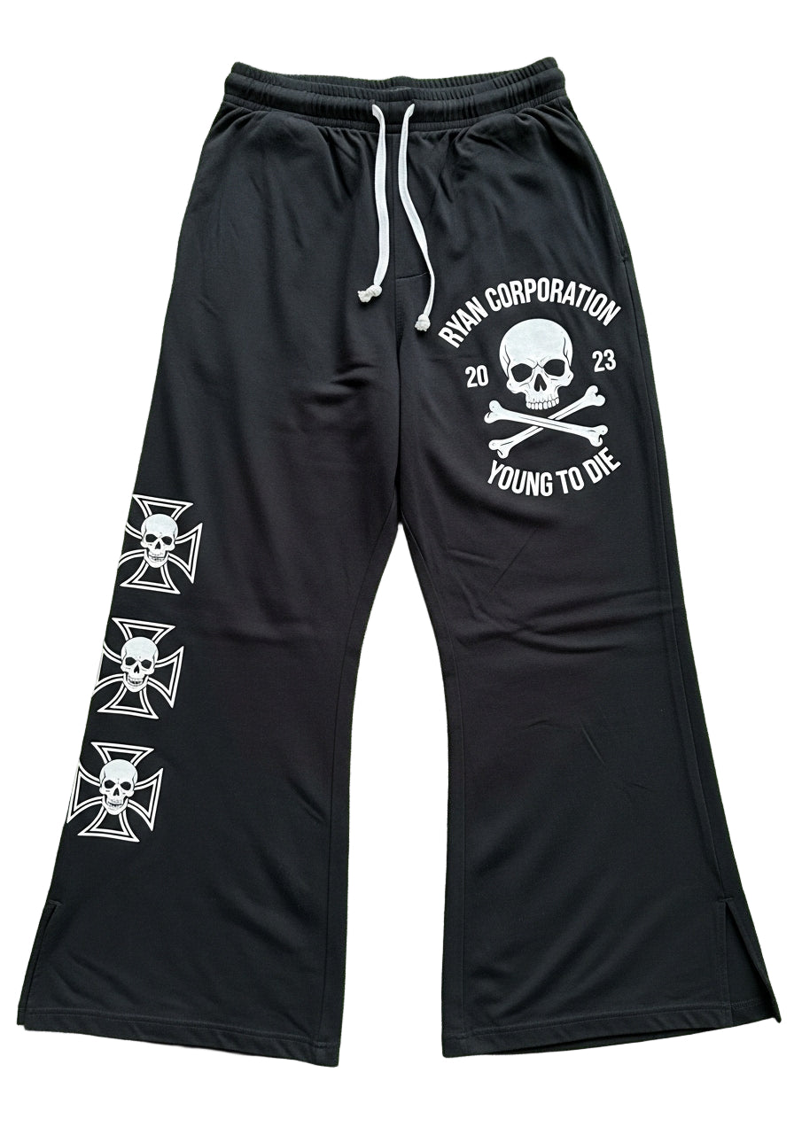 Black Gothic Skull Graphic Jersey Pants – Streetwear Baggy Fit