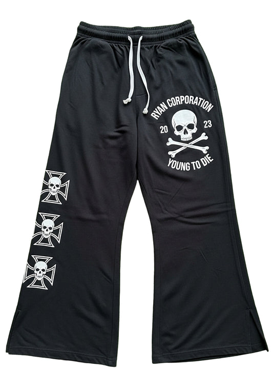 Black Gothic Skull Graphic Jersey Pants – Streetwear Baggy Fit