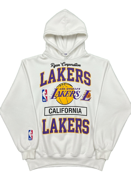White Los Angeles Lakers Hoodie with Multi-Logo Print