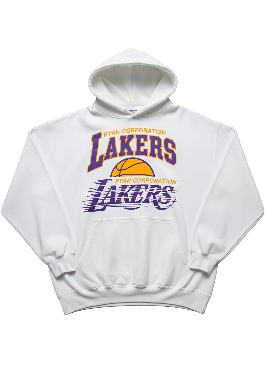 White Lakers Hoodie with Bold Chest Graphic & Motion Effect