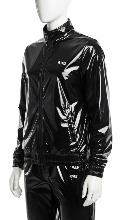 Classic Nylon Tracksuit Jacket Black Crew Neck, Hoodless Design