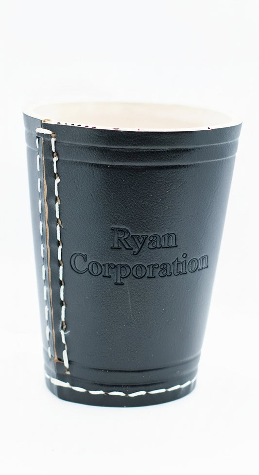 Black Textured Leather Dice Cup with White Stitching