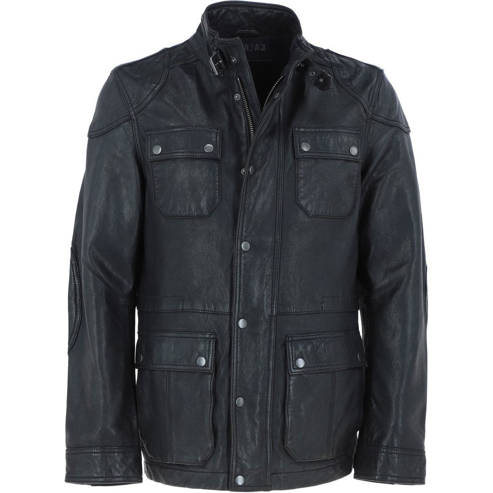 Men’s Safari Style Leather Jacket Black