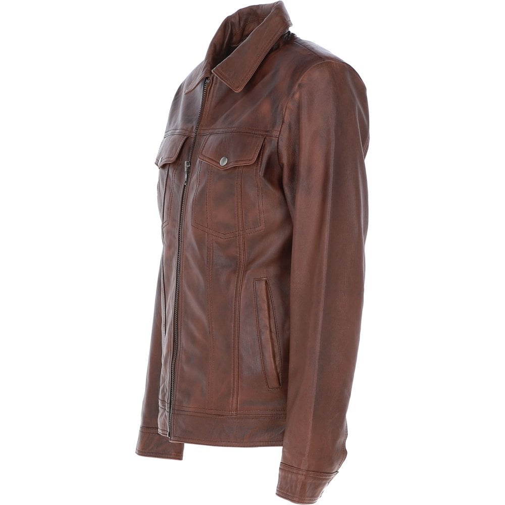 Men’s Tan Leather Bomber Jacket