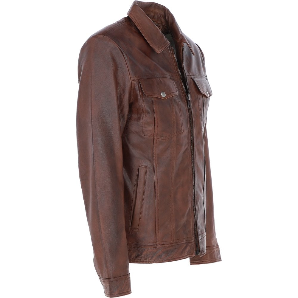 Men’s Tan Leather Bomber Jacket