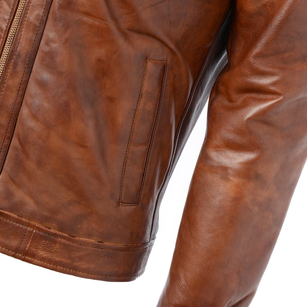 Men’s Tan Leather Biker Bomber Jacket