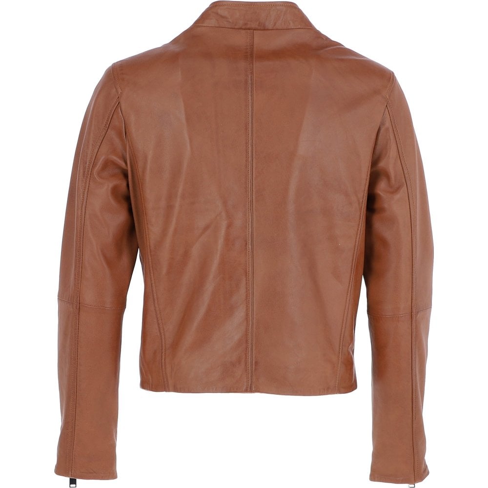 Men’s Tan Leather Side Zip Biker Jacket