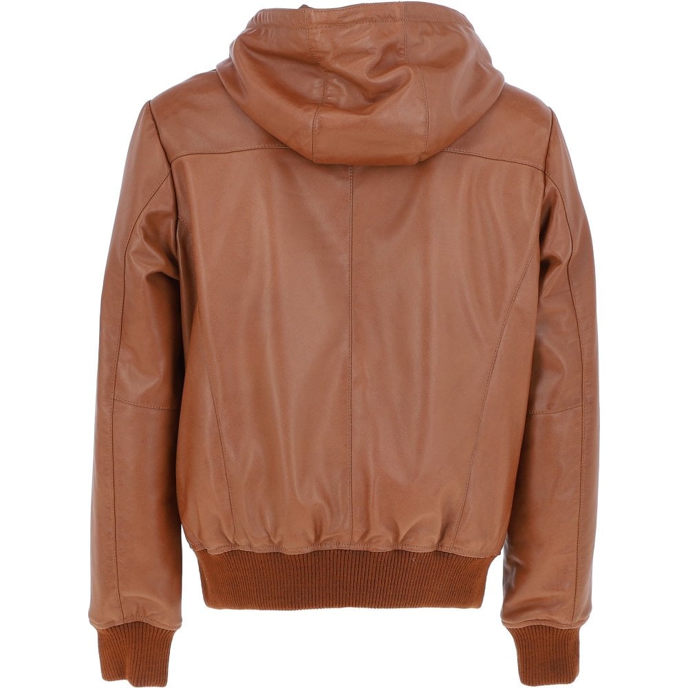 Men’s Leather Hooded Jacket Cognac Super Bomber
