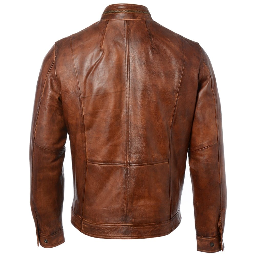 Men’s Tan Leather Biker Bomber Jacket