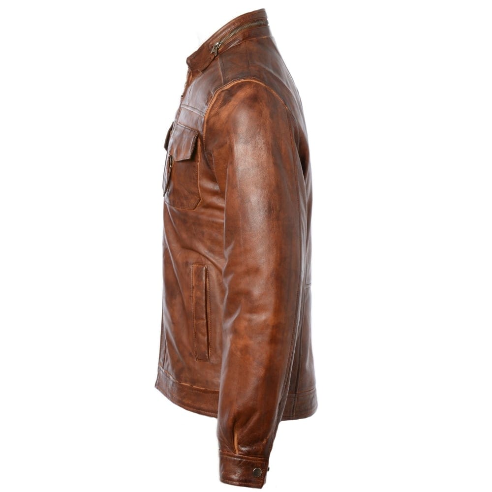 Men’s Tan Leather Biker Bomber Jacket