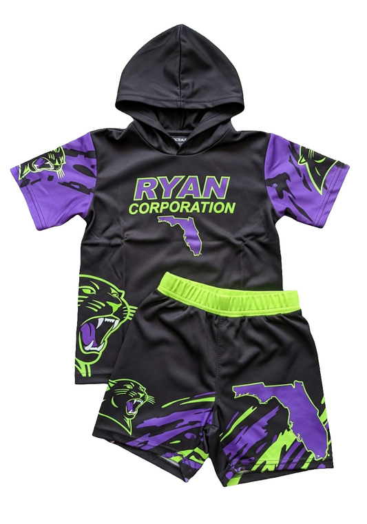 Ryan Corporation Panther Print Hooded T-Shirt & Shorts Set