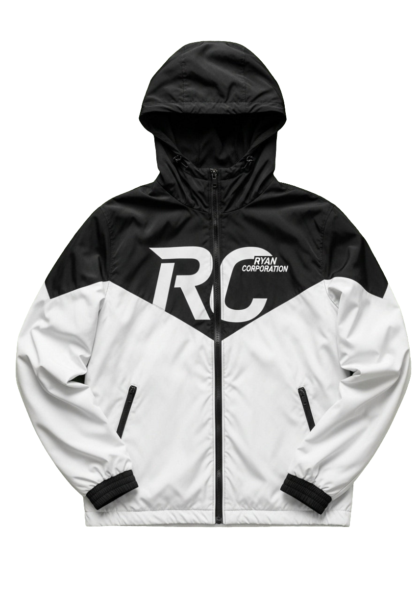 Black & White Hooded Windbreaker