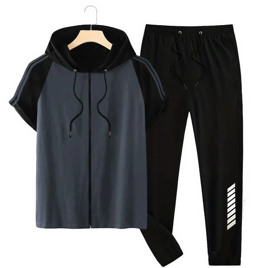 Hooded Zipper Tee &amp; Trouser Set