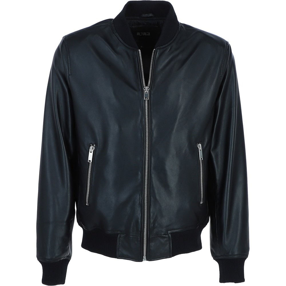 Bomber Jacket Black  Infinity Bomber 100% Genuine Leather, Regular Fit
