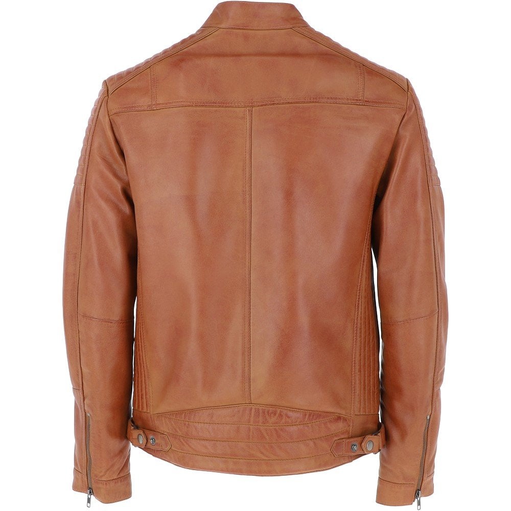 Men’s Tan Leather Biker Jacket Slim Fit, Modern Rider Style