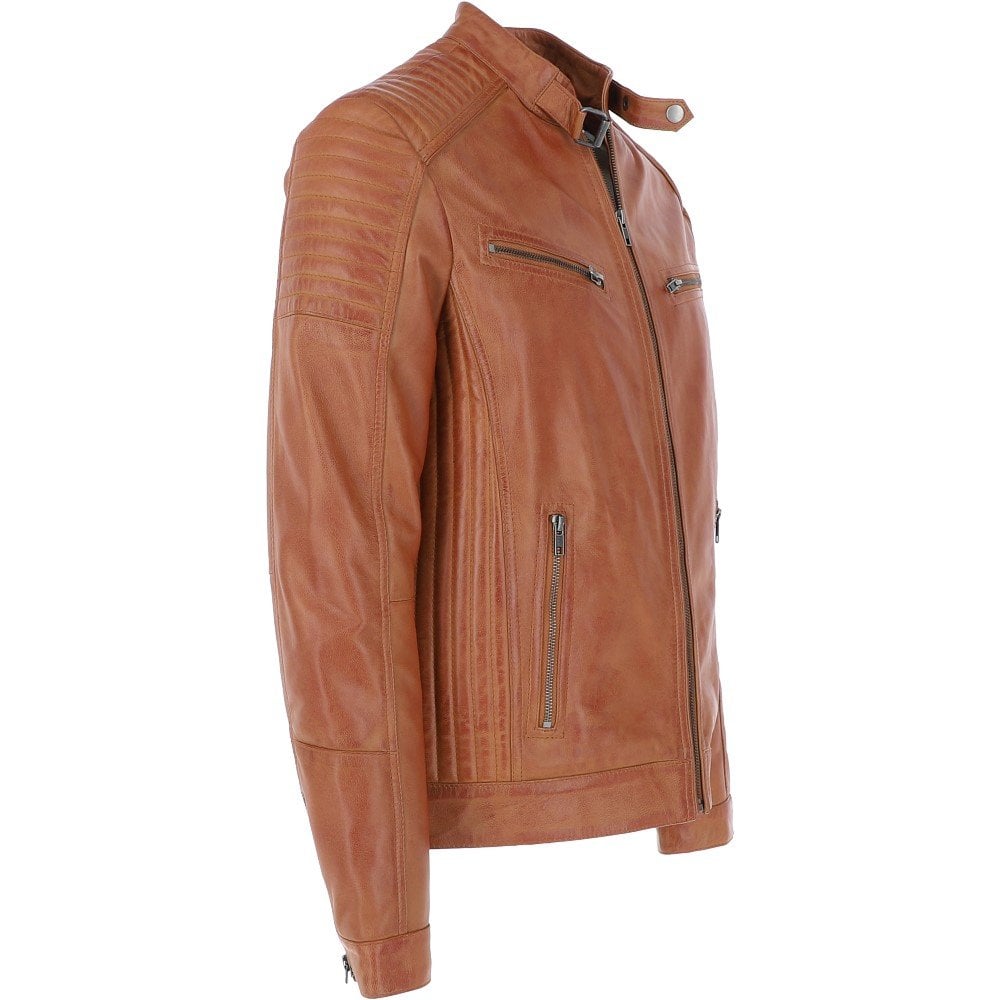 Men’s Tan Leather Biker Jacket Slim Fit, Modern Rider Style
