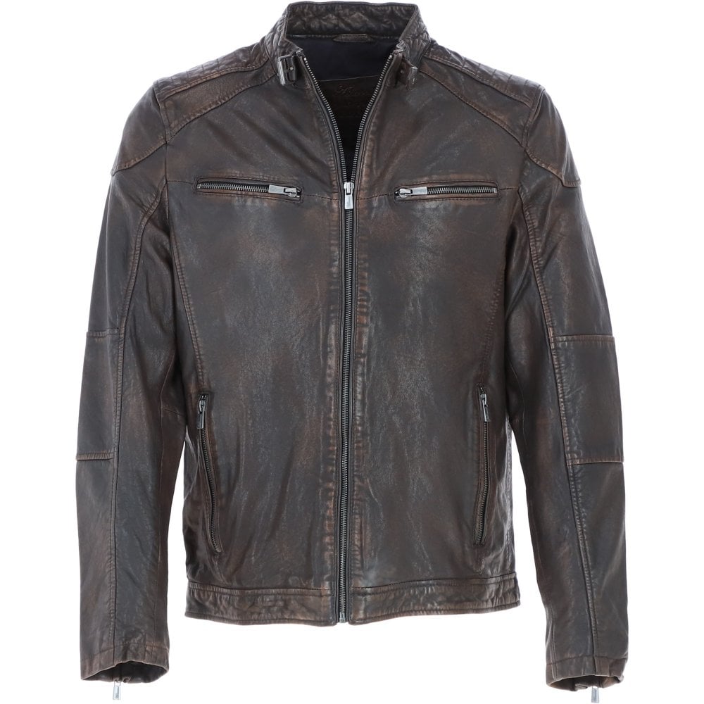 Men’s Real Leather Biker Jacket Coffee / Brown