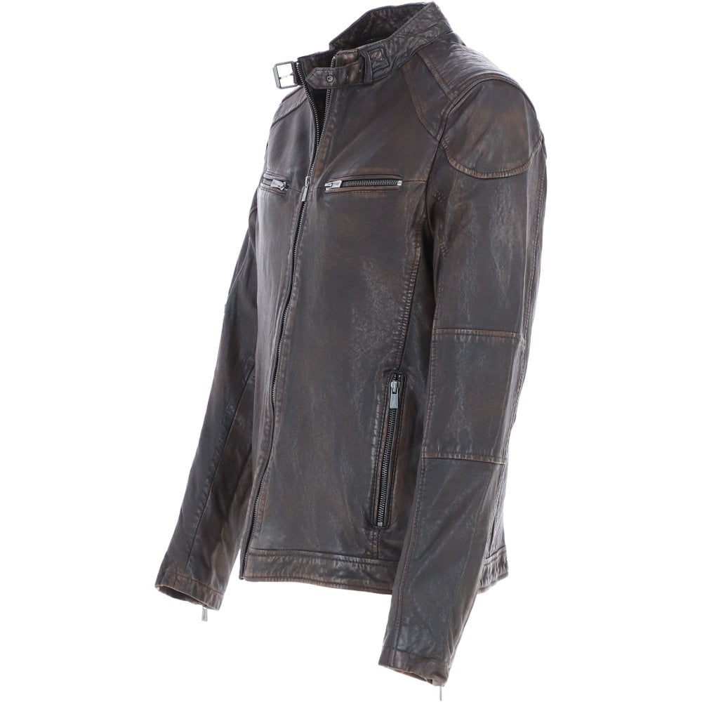 Men’s Real Leather Biker Jacket Coffee / Brown