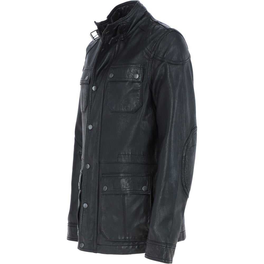 Men’s Safari Style Leather Jacket Black