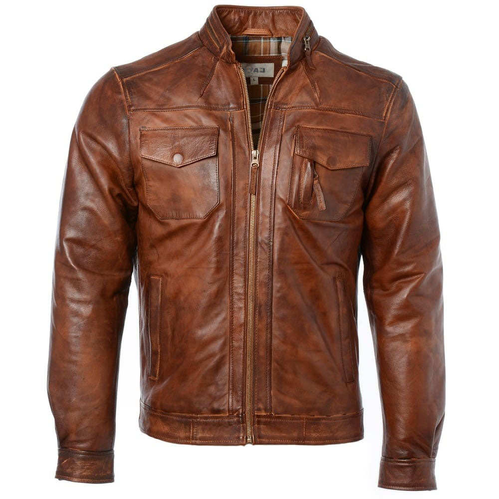 Men’s Tan Leather Biker Bomber Jacket