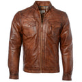 Men’s Tan Leather Biker Bomber Jacket