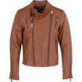 Men’s Tan Leather Side Zip Biker Jacket