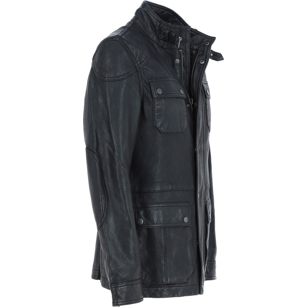 Men’s Safari Style Leather Jacket Black