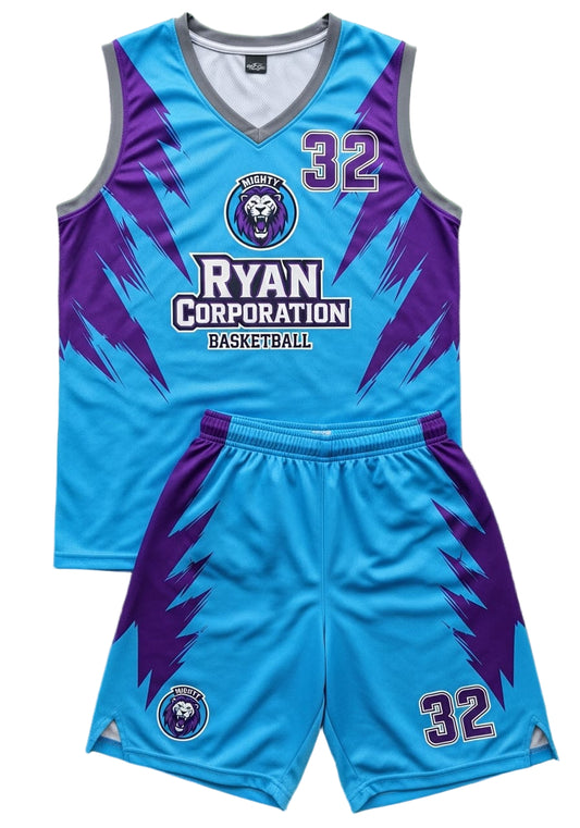 Ryan Corporation Mighty Basketball Uniform  Light Blue & Purple