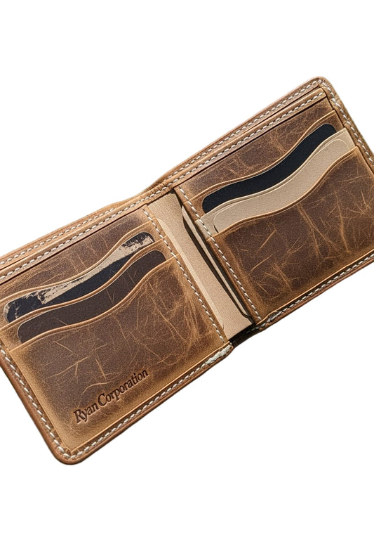 Rustic Brown Leather Bifold Wallet Minimalist Design