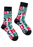 White Athletic Socks with Bold Red & Green Lettering